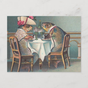 Carte Postale Dîner de poisson Illustration Vintage
