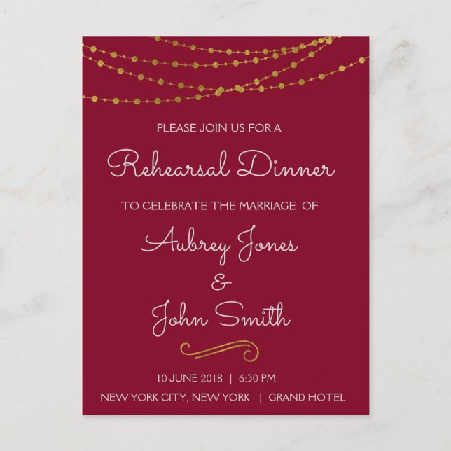 Carte Postale Dîner de répétition Gold Foil String (Devant)