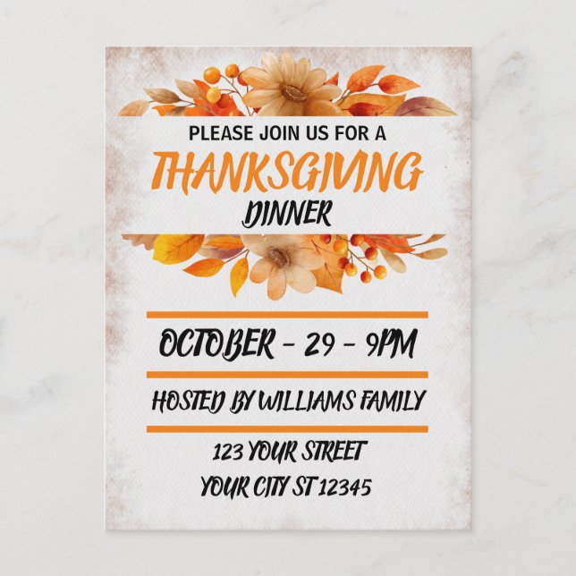 Carte Postale Dîner de Thanksgiving Beige Botanique (Devant)