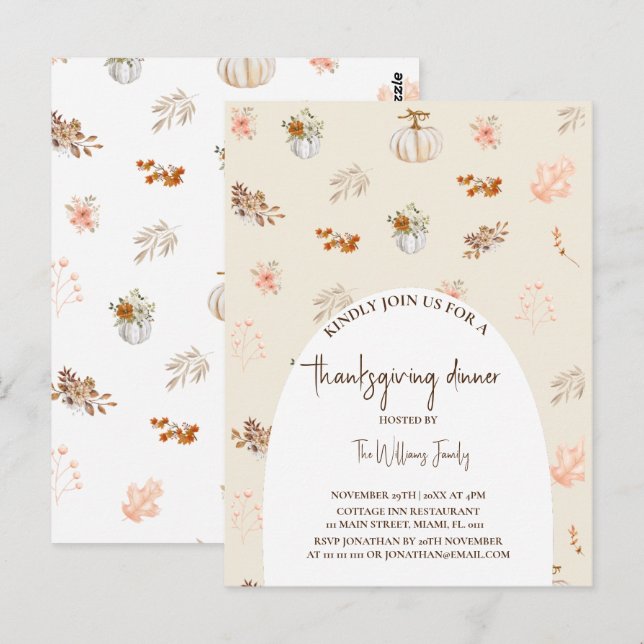 Carte Postale Dîner de Thanksgiving citrouille automne rustique  (Devant / Derrière)