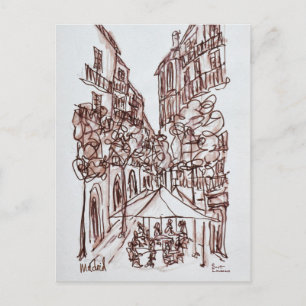 Carte Postale Dîner en plein air le soir Madrid, Espagne