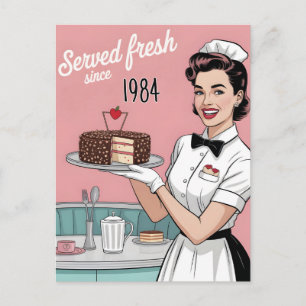 Carte Postale Diner Pin-Up : serveuse rétro et année personnalis