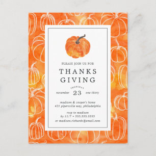 Carte Postale Dîner Thanksgiving Citrouilles aquarelles