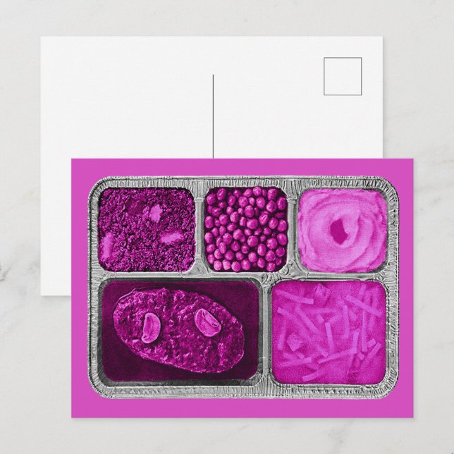 Carte Postale Dîner TV rétro en rose (Devant / Derrière)
