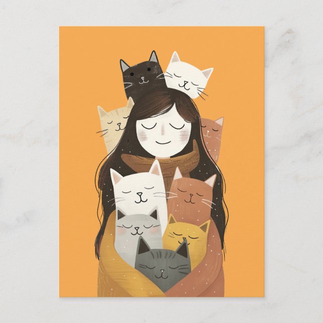 Carte Postale Dingue Cat Lady Illustration Mignonne & Quirky (Devant)