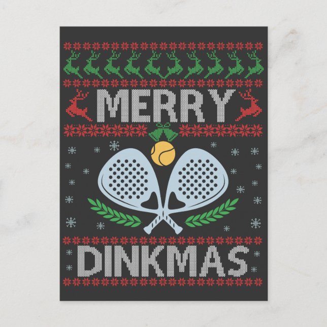 Carte Postale Dinkmas drôle de pull de Noël laid de pickleball   (Devant)