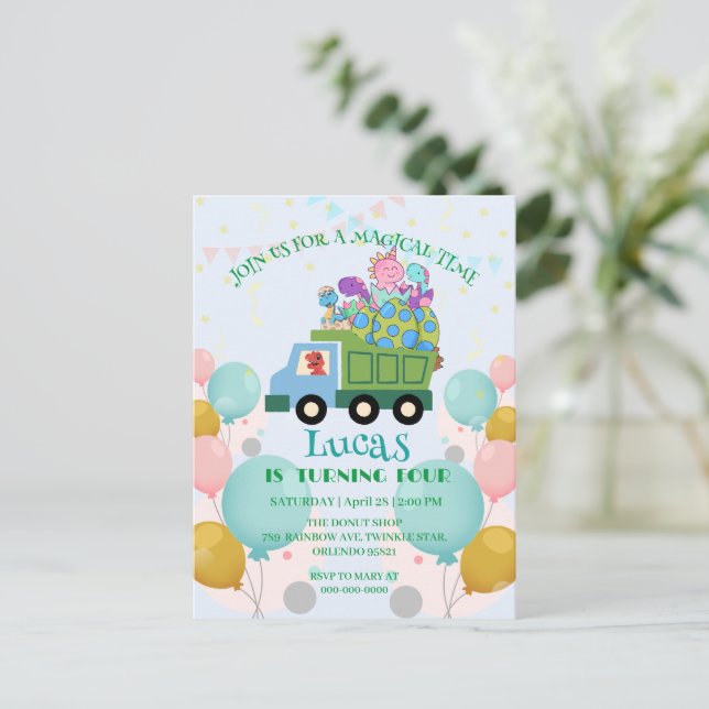 Carte Postale Dino drôle Camion poubelle Nom de fête d'anniversa (Debout devant)