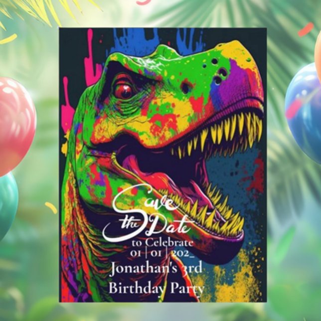 Carte Postale Dino Happy T-Rex Enregistrer la date  (Dino Happy T-Rex Save the Date Postcard for Fun Events!)