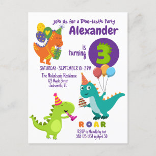 Carte postale Dino-tastic 3 ans Anniversaire