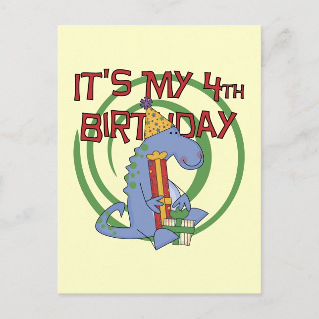 Carte Postale Dinosaur 4e anniversaire T-shirts et cadeaux (Devant)