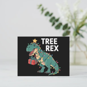 Carte Postale Dinosaur Arbre de Noël Rex Pyjamas de Noël Lumière