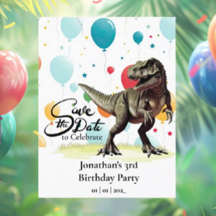 Carte Postale Dinosaur  Ballons T-Rex Enregistrez la date 