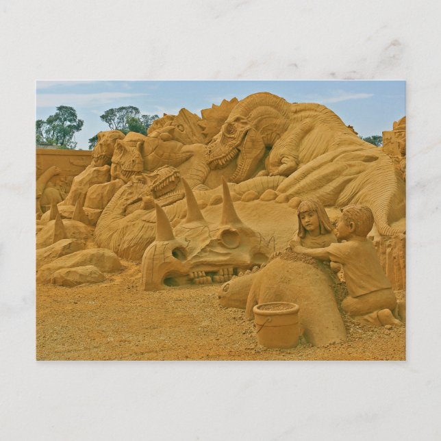 Carte Postale Dinosaur Château de sable Sculptures Dinostory (Devant)