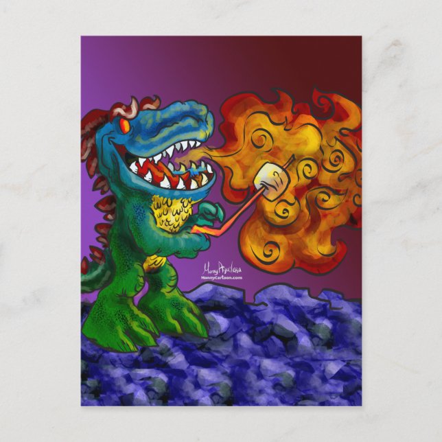 Carte Postale Dinosaur Dragon Cuisine Marshmallows Avec Respirat (Devant)