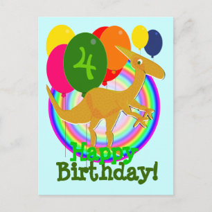 Carte Postale Dinosaur Happy Birthday Balloons 4 Postcard
