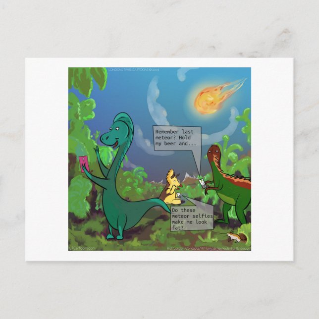 Carte Postale Dinosaur Selfie Bande Dessinée Drôle (Devant)
