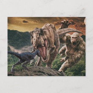 Carte Postale Dinosaur Tyrannosaurus Gorilla Velocirapus