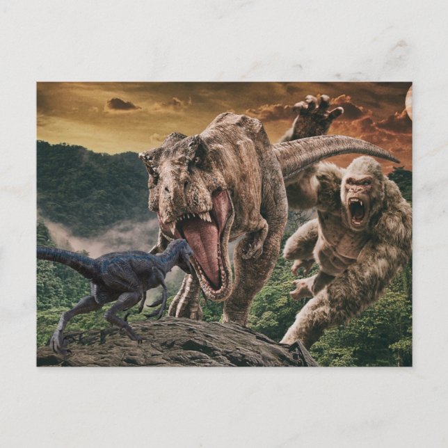 Carte Postale Dinosaur Tyrannosaurus Gorilla Velocirapus (Devant)