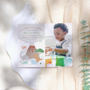 Carte Postale Dinosaur & Volcano Blast Boy Photo Anniversaire