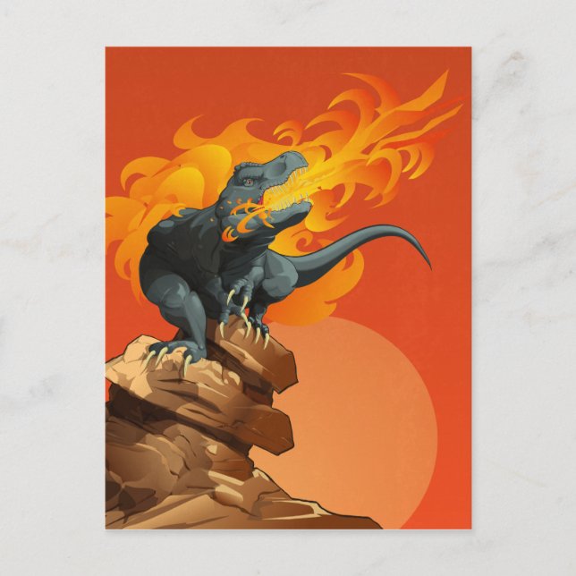 Carte Postale Dinosaure à flamme Art par Michael Grills (Devant)