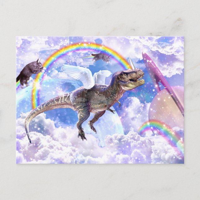 Carte Postale dinosaure arc-en-ciel unicorne dinocorne (Devant)
