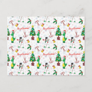 Carte Postale dinosaure de Noël et bonhomme de neige