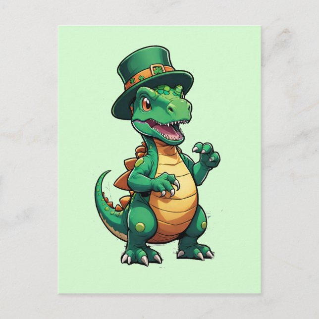 Carte Postale Dinosaure du jour de la St Patrick (Devant)