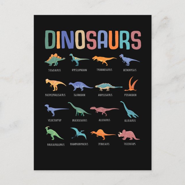 Carte Postale Dinosaure Éducation Tricératops Stegosaurus Trex (Devant)