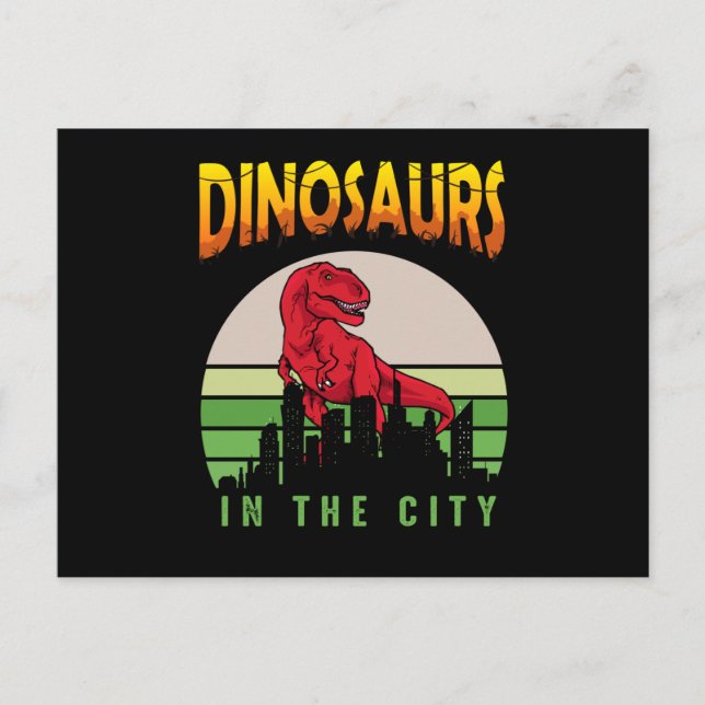Carte Postale Dinosaure en ville | Conception de dinosaure (Devant)