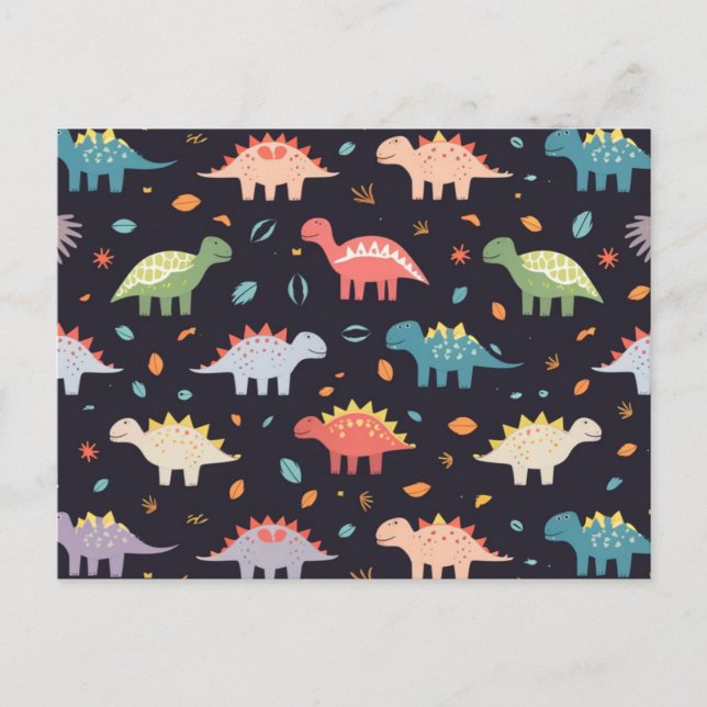 Carte Postale Dinosaure mignon, Motif Dinosaure couleur marine (Devant)