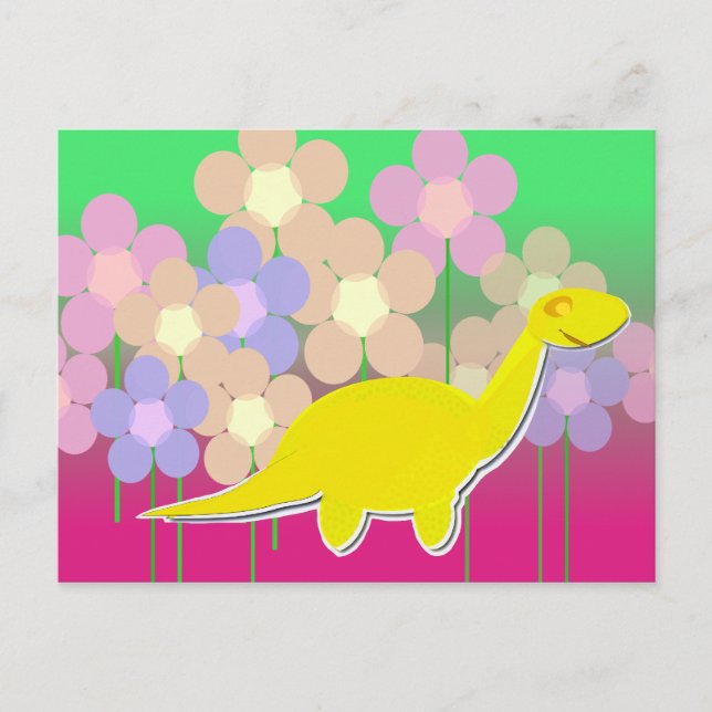 Carte postale Dinosaure mignonne et Fleurs (Devant)
