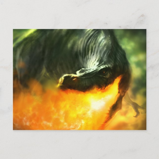 Carte Postale Dinosaure ou dragon respirant le feu par Michael M (Devant)