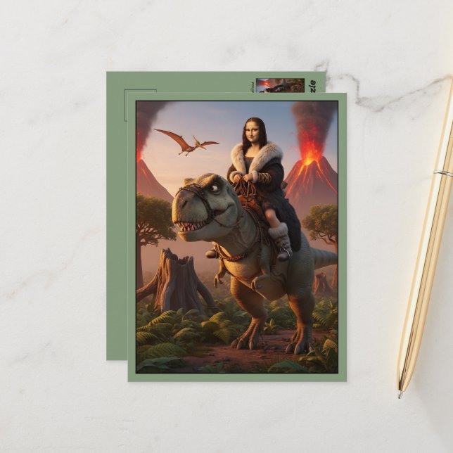 Carte Postale Dinosaure T Rex Drôle (Devant/Arrière en situation)