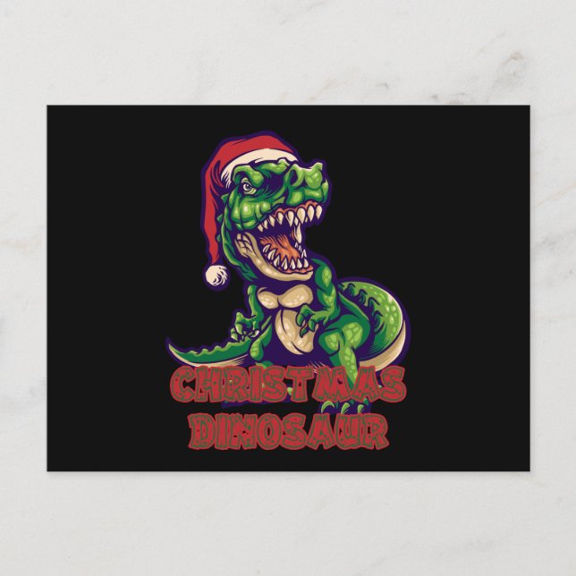 Carte Postale Dinosaure vert de Noël | Conception de dinosaure (Devant)