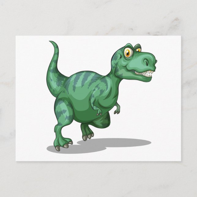 Carte Postale Dinosaure vert debout seul en blanc (Devant)