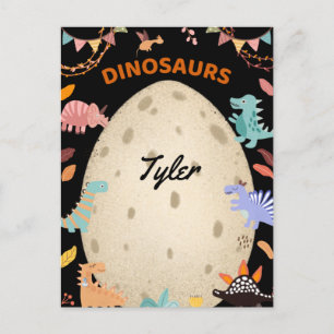 Carte Postale Dinosaures aquarelles adorables avec grand œuf de