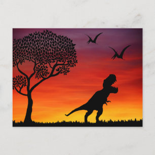 Carte Postale Dinosaures coucher de soleil