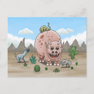 Carte Postale Dinosaures Fantastiques et Cosy dans le Désert