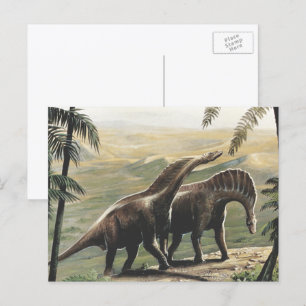 Carte Postale Dinosaures vintages, Amargasaurus aux palmiers