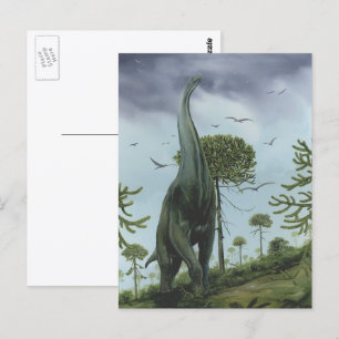 Carte Postale Dinosaures vintages, Sauroposeidon avec oiseaux vo