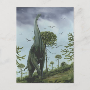 Carte Postale Dinosaures vintages, Sauroposeidon avec oiseaux vo