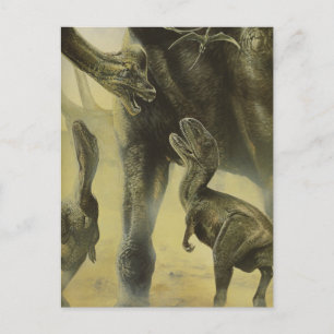 Carte Postale Dinosaures vintages, Torvosaurus et Brachiosaurus