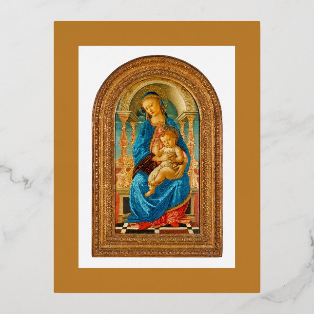 Carte Postale D'invitation À Feuilles D'aluminium 1470 Botticelli Madonna et l'enfant incarné (Recto)