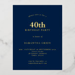 Carte Postale D'invitation À Feuilles D'aluminium 40e anniversaire minimaliste Marine Blue Glam Foil<br><div class="desc">40ème anniversaire de la fête Marine Bleu Glam Real Foil pour votre quarantième fête dans votre choix d'or,  d'or rose ou d'argent pour 40ème et votre nom ajoute une élégance classe sur arrière - plan bleu marine sur une carte postale pratique. Personnalisez facilement le texte.</div>