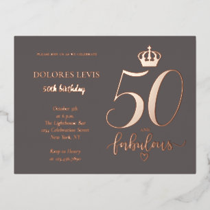 Carte Postale D'invitation À Feuilles D'aluminium 50 et fabuleux Rose Gold Anniversaire