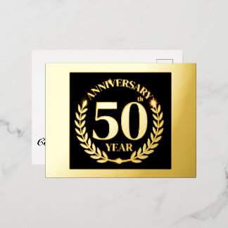 Carte Postale D'invitation À Feuilles D'aluminium 50e anniversaire de mariage