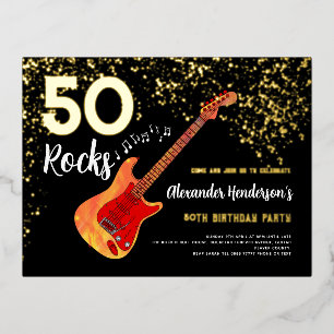 Carte Postale D'invitation À Feuilles D'aluminium 50e fête d'anniversaire 50 Rocks Parties scintilla