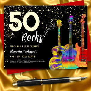 Carte Postale D'invitation À Feuilles D'aluminium 50e fête d'anniversaire 50 Rocks Parties scintilla