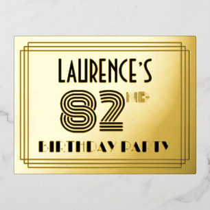 Carte Postale D'invitation À Feuilles D'aluminium 82e fête d'anniversaire ~ Style Art Déco "82" + No