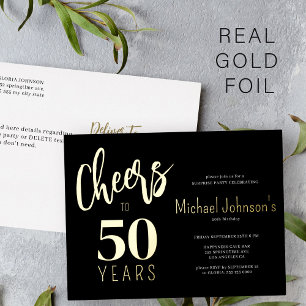 Carte Postale D'invitation À Feuilles D'aluminium À 50 ans élégant fête d'anniversaire des 50 ans